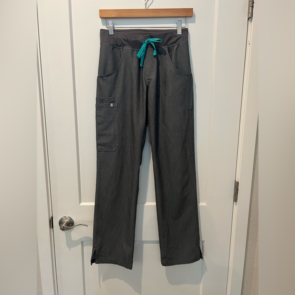 Figs Gray Women's Pants with Teal Drawstring - Picture 4 of 13